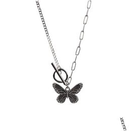 Pendant Necklaces Retro Ancient Sier Butterfly Necklace Ot Buckle Clasp Pendants Chains Women Fashion Jewellery Will And Sandy Gift Dr Dhg34