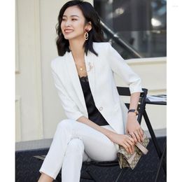 Women's Two Piece Pants Fashion Pantsuits Women Pant Suits White Blazer And Jacket Sets Office Ladies Business Work Wear Uniform OL Styles