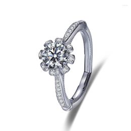 Cluster Rings Silver Angel Dehua Crown S925 Sterling Jewellery Classic Eight-claw Inlaid Moissanite 1Ct VVS1 Ring Diamond Women