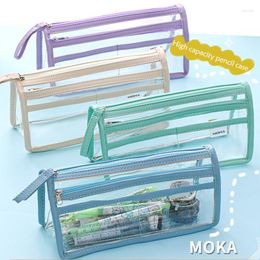 Transparent Pencil Case Mesh Bag For Kids Girls Gift Office School Supplies