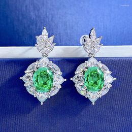 Stud Earrings Luxury Silver 925 Jewellery Women's Flower 12 10MM Oval Green Paraiba Full Diamond Fine For Woman 2023