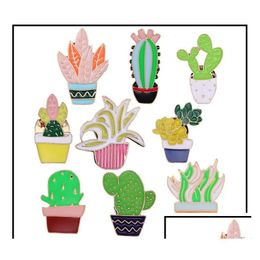 Pins Brooches 9 Styles Potted Plant Enamel Pins Custom Cactus Aloe Lapel Pin Shirt Bag Catoon Badge Natural Jewellery Gift Kids Frien Dhuje