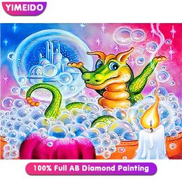 Stitch YIMEIDO Full Square Round 100% AB Diamond Painting Dinosaur Bath Bubble Diamond Embroidery Zipper Bag Animal Home Decor