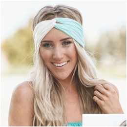 Headbands Contrast Colour Criss Cross Head Band Elastic Yoga Wide Women Sweet Hair Hoop Fashion Gift Drop Delivery Jewellery Hairjewelry Dhhfq