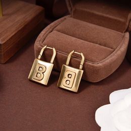 Stud Retro Letter B Lock Earrings High-quality Brass Material To Create Personality Exaggerated High-end Metal Ear Stud