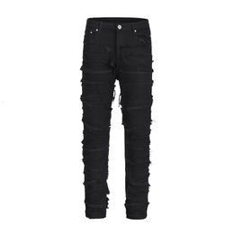 Mens Jeans Harajuku Frayed Distressed Retro Black Pants Men and Women Straight Ripped Hole Solid Color Baggy Casual Denim Trousers 230606