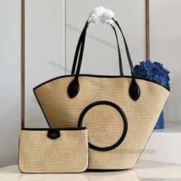 Women Shoulder Bags Cosmetic Totes Raffia Beach Bag Handbag Genuine Leather Synthetic Knitted Linen Composite Luxury Designer Shopping Bag 59808 Without Box L355