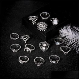 Cluster Rings Stone Stacking Crown Moon Leaf Flower Drop Midi Knuckle Ring Set Women Fashion Jewelry Will And Sandy Delivery Dhhjy
