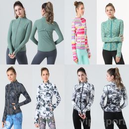 Lu Align Lu Define Yoga Long Women Camo Jacket Elastic Stand Collar Sportswear Fitness Coat Workout Sport Jackets Slim Activewear Outdoor Clothing