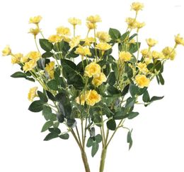 Decorative Flowers 2PCS Artificial Rose Bouquets UV Resistant Fake Plants Greenery Shrubs Bush Yellow Silk Arrangement