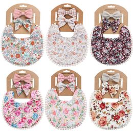 Bibs Cloths 3 pieces/set of new cotton baby Saliva towels with floral prints newborn double sided bibs for boys and girls Bandana Burp clothes G220605