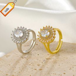 European And American White Crystal Zircon Ring Fashion Light Luxury Personality Full Diamond Sunflower Index Finger Jewellery