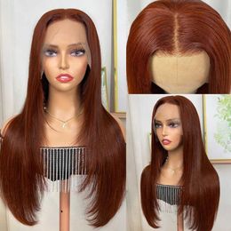 Woman Reddish Brown Layered Cut Wig Lace Front Wigs For Women Burgundy Layered Wig 13x4 Lace Front Wig Straight Wig Synthetic Hair Wig 230524