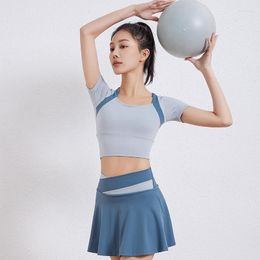 Active Sets Workout Running Sportswear Women Two Piece Set Fitness Gym T-Shirts Skirts Yoga Chest Pad Suits Clothing Quick Dry Conjunto