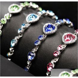 Charm Bracelets Crystal Heart Of Ocean Love Wristband Bangle Cuff For Women Fashion Jewelry Gift Will And Sandy Drop Delivery Dht3H