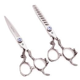 Scissors Shears Hair Scissors 6" Japan 440C Purple Dragon Professional Sharp Edge Hairdressing Shears Cutting Shears Thinning Scissors Set Z9006 230605