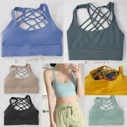 Woman Sports Tank Top Cross Back Workout Yoga Bra Lady Fitness Stretch Underwear Quick Dry Gathering Yogas Vest Bodybuilding Sexy Solid Colour