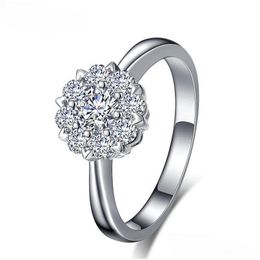 Solitaire Ring Sier Flower Diamond Band Women Engagement Wedding Bridal Rings Fashion Jewellery Will And Sandy Drop Delivery Dhpiu