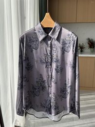 Women's Blouses Early Spring Vintage Printed Silk Shirt Single Breasted Blouse Ladies Long Sleeve Turn-Down Collar Satin Top