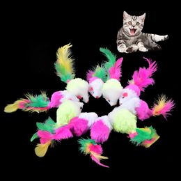 5pcs/10pcs Cute Mini Soft Fleece False Mouse Cat Toys Colourful Feather Funny Training Toys For Cats Kitten Puppy Pet Supplies
