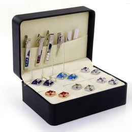 Jewellery Pouches Unisex Cufflinks Gift Box 6 Pairs Holder Tie Clip Set Packing Ring Earring PU Coated Display