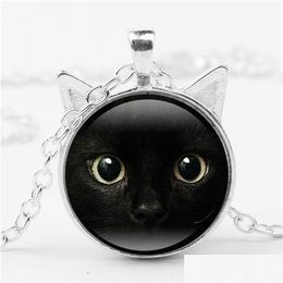 Pendant Necklaces Black Glass Cabochon Necklace Cat Ear Frame Pendants Women Kids Fashion Jewellery 1625 Drop Delivery Dh4Ql