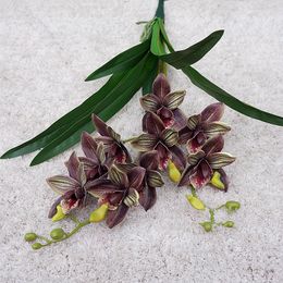 Decorative Flowers Silk Small Whelan Fake Artificial Orchid With Leaves Wedding Party El Flower Arrangement Home Garden Balcony Decor