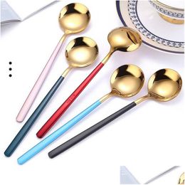 Spoons Stainless Steel Stoving Varnish Spoon Gold Ice Scoop Mug Cup Dessert Home Bar Flatware Drop Delivery Garden Kitchen Dining Dhrz1