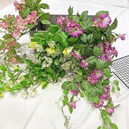 Decorative Flowers Morning Glory Simulation Plant Wall Hanging Trumpet Flower Vine Chlorophytum Wisteria Fake Decoration Balcony