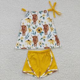 Clothing Sets GSSO0207 Toddler Girl Summer Outfits Sleeveless Top With Yellow Shorts Kids Boutique