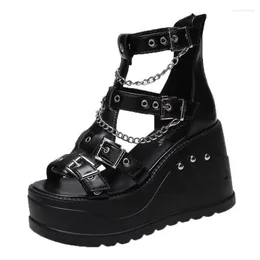 Sandálias Verão Cristais Fivela Plataforma Feminina Cool Boots 10CM Cunha Salto Aumentando Altura Peep Toe Bling Shoes Plus Size 43