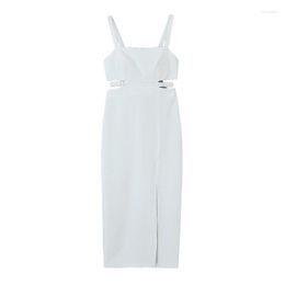Casual Dresses 2023 Summer Slim And Thin Temperament Hollow White Split Sling Dress All-Match Long Skirt