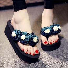 Slippers Fashion Summer Wedges Flip Flops Thick Flowers Blue Pink Women's Casual Women Flat Beach Slipper Sandals Outdoor Wear