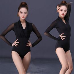 Stage Wear Modern Dance Tops Jumpsuits Clothes Practise Adult Latin Dress Long Sleeves Women Backless Bodysuit