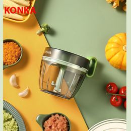 Fruit Vegetable Tools KONKA Mini Food Processor 650ML For Multiple Foods Manual Rope Pulling Blender 3 Blades Fast and Labor-saving Easy Cleaning 230605