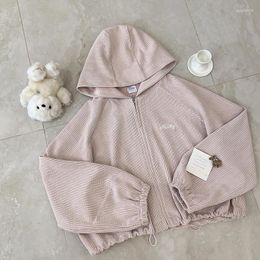 Women's Jackets Vintage Women Autumn Letters Embroidery Loose Hooded Coats Corduroy Outerwear Pink