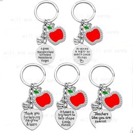 Key Rings Stainless Steel Teachers Day Ring For Teacher Letter Drip Oil Enamel Keychain Flower Charm Pendant Chain Fashion Jewellery D Dhibw