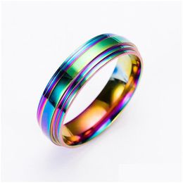 Band Rings Rainbow Stainless Steel Women Men Wedding Ring Fashion Jewelry Gift 080266 Drop Delivery Dhn8O