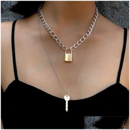Pendant Necklaces Key Lock Necklace Chokers Gold Chains Mtilayer Fashion Jewelry Women Love Drop Delivery Pendants Dh0Jo