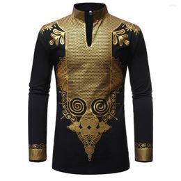 Men's Casual Shirts Men African Long Sleeve Black White Red Blue Shirt Metallic Gold Traditional Ethnic Festival Wedding Dashiki Male