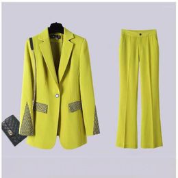 Women's Two Piece Pants Fashion Korean Design Ladies Business Pant Suit Black Blue Fruit Green Women 2 Coat Blazer Set Jackets And Feet