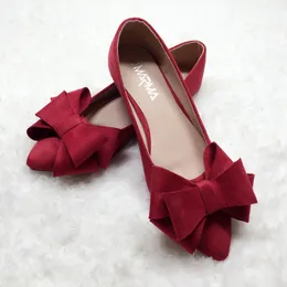 Women Flats Red Shoes Solid Color Lady Flat Heel Shoes Big Bow Rosette Pointed Toe Size 32 33 Butterfly-Knot Girl Princess Shoes