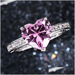 Solitaire Ring Heart Zircon Wedding Rings Diamond For Women Lover Vanlentines Gift Drop Delivery Jewelry Dhjcs