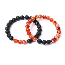 Beaded 7 Chakra Stone Bracelet Strands Striped Red Agate Lotus Charm Buddha Head Volcanic Bracelets Wristband For Women Men Fashion Dhptw