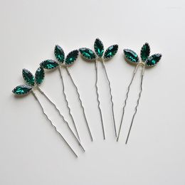 Hair Clips 4PCS Green Colour Crystal Pins Jewellery Accessories Wedding Decoration Pin Women Head Ornament Plant Style