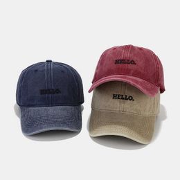 Ball Caps Spring 2023 Cotton Hello Embroidered baseball cap Adjustable Outdoor Men's and Women's Buckle Hats 157 G230606