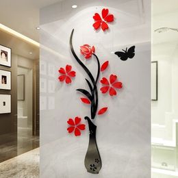 Multi-Piece Flower Vase 3D Acrylic Decoration Wall Sticker DIY Art Wall Poster Home Decor Bedroom Wallstick Stickers On The Wall