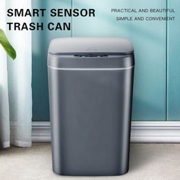 Waste Bins 12/14/16L Intelligent Trash Can Automatic Sensor Dustbin Smart Sensor Electric Waste Bin Home Rubbish Can For Kitchen Bathroom G 230605