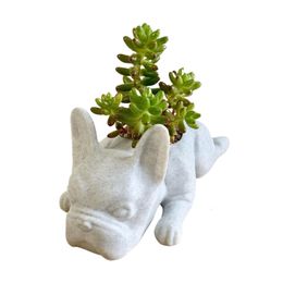 Planters Pots Cute Bulldog Puppy Animal Statue Creative Mini Resin Dog Succulent Planter Small Flower Pot Air Plant Bonsai Potting Container 230606