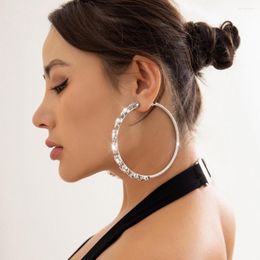 Hoop Earrings 1 Pair Circle Exaggerated Rhinestone Round Shape Painless Wearing Dec Faux Crystal Large Fashion Jewellery